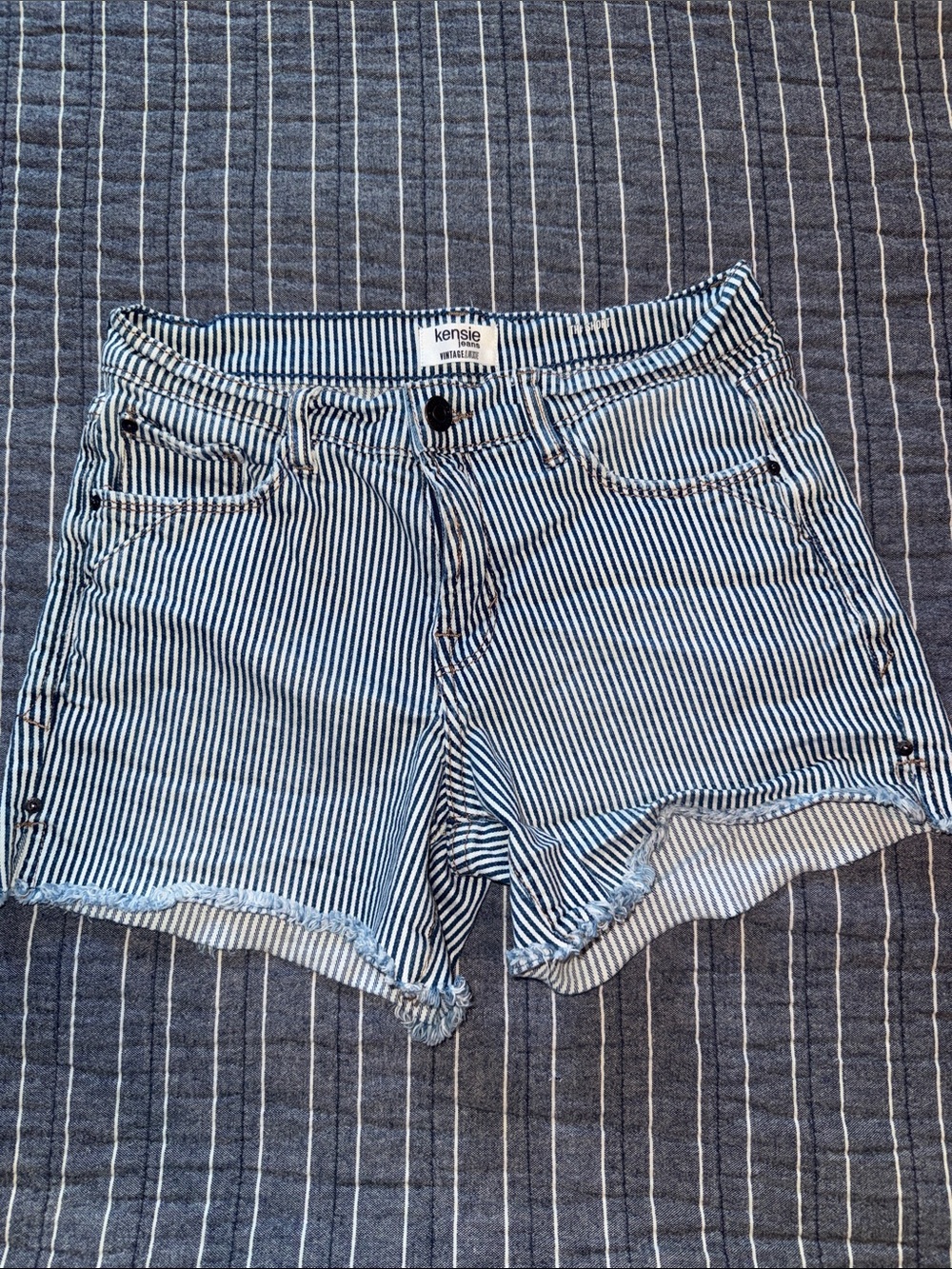 Kensie Navy & White Striped Denim Cutoff Shorts
